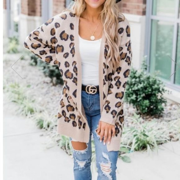 Pink Lily Sweaters - Pink Lily Leopard Cheetah Print Open Front Sweater Cardigan Size Large